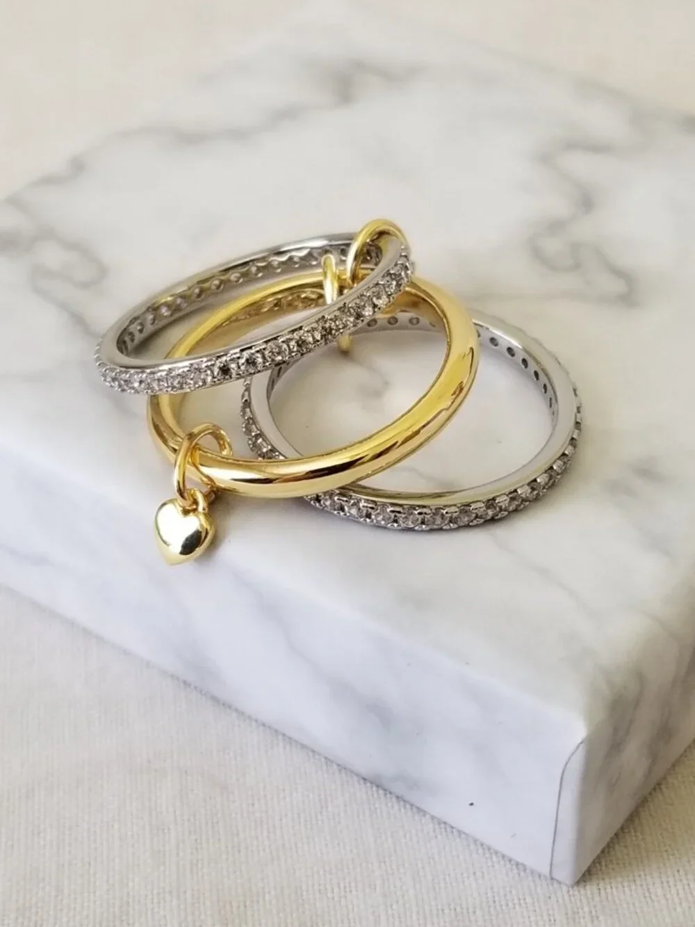 NWT! Sterling Silver Womens Stackable Rings with CZ's - 14K Gold-Plated - Size 7